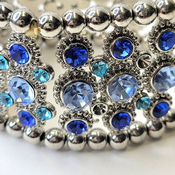 Blue Sparkling Crystal Stretch Rhinestone Bracelet - Picture 5 of 11